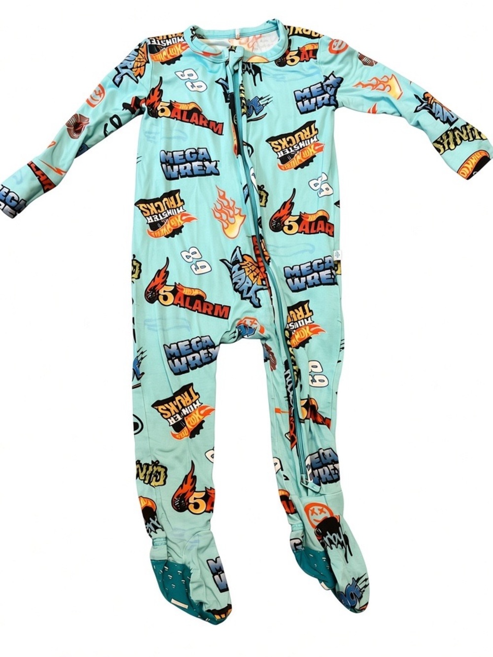 Posh Peanut x Hot Wheel Boys' Light Aqua Graphic Footed One-Piece Pajama